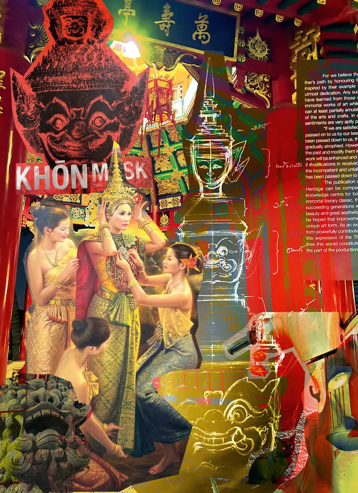 Mixed media art collage, Bangkok