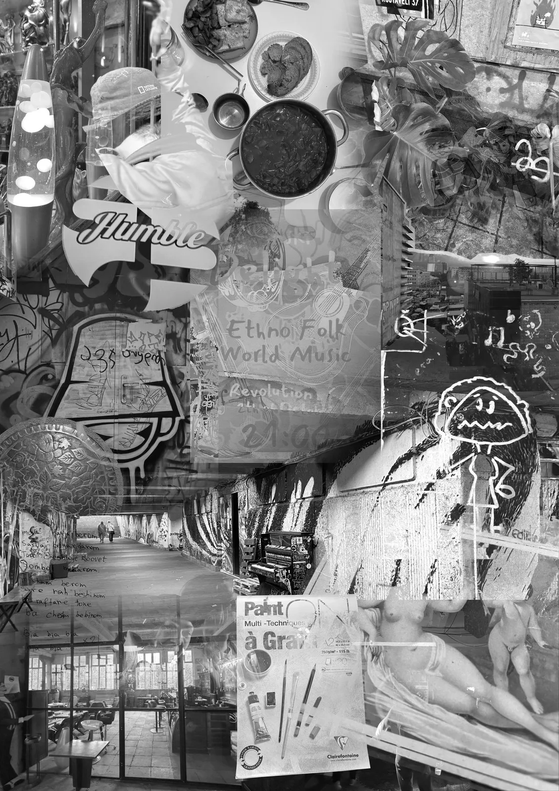 Mixed media art collage, Tbilisi — B&W Edition