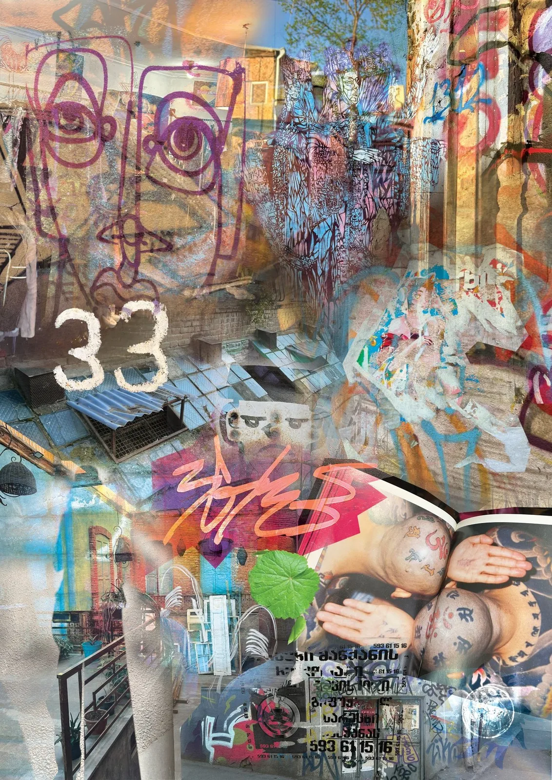 Mixed media art collage, Tbilisi, Georgia