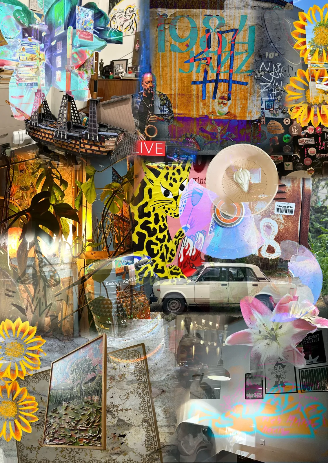 Mixed media art collage, Tbilisi, Georgia